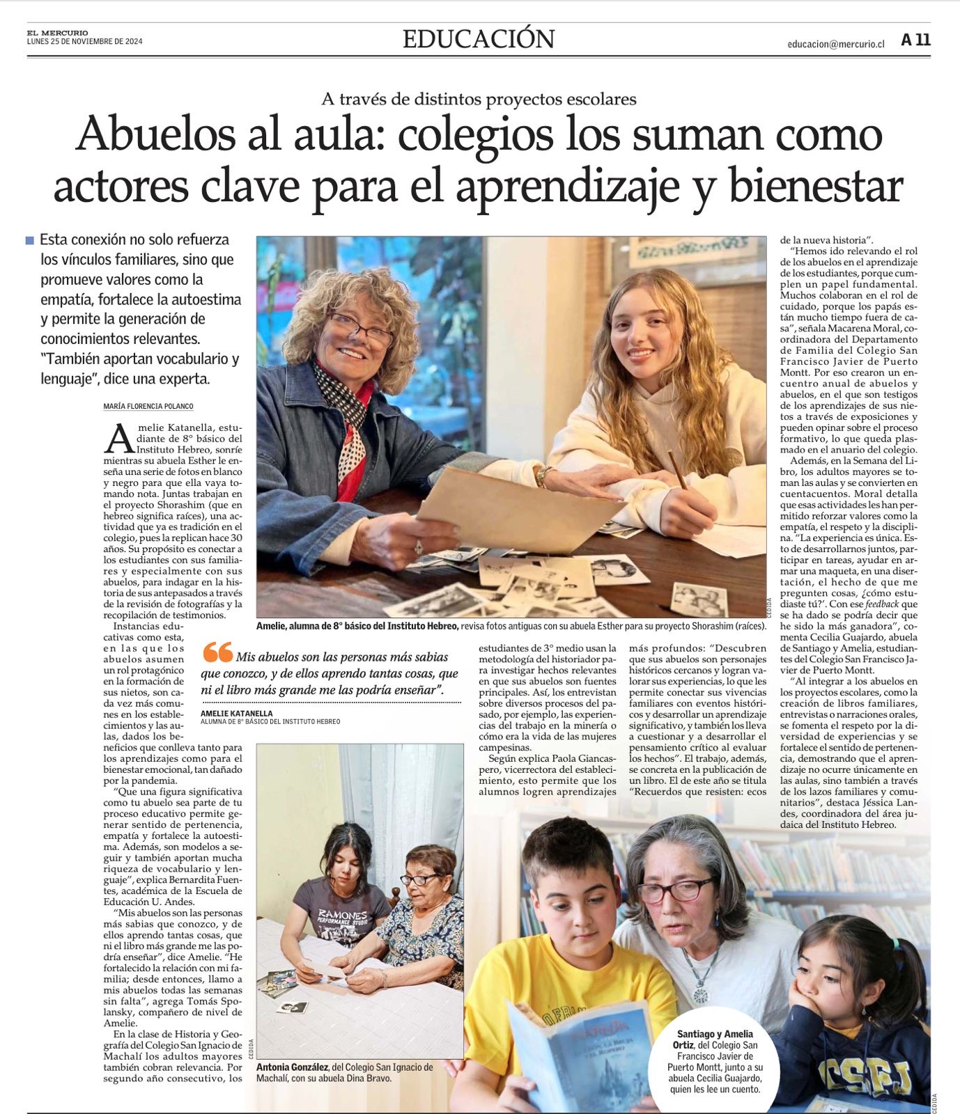 El proyecto Shorashim en El Mercurio